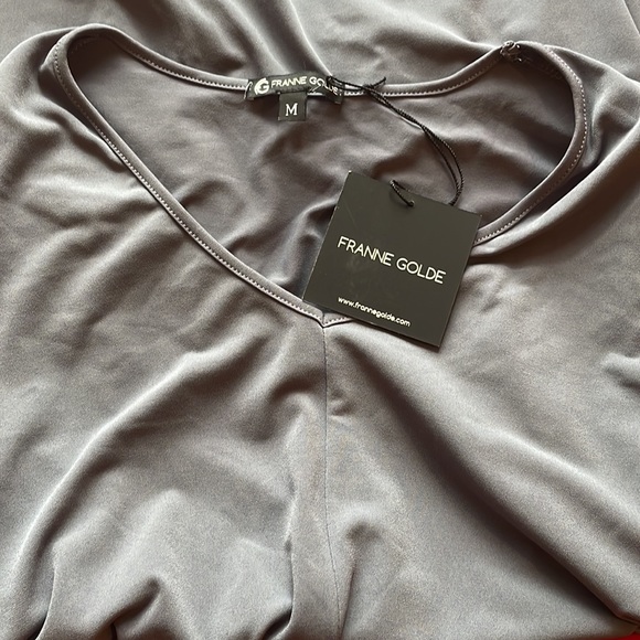 [Franne Golde] Christina Long Sleeve V Neck Jersey Tunic Top - Picture 4 of 5